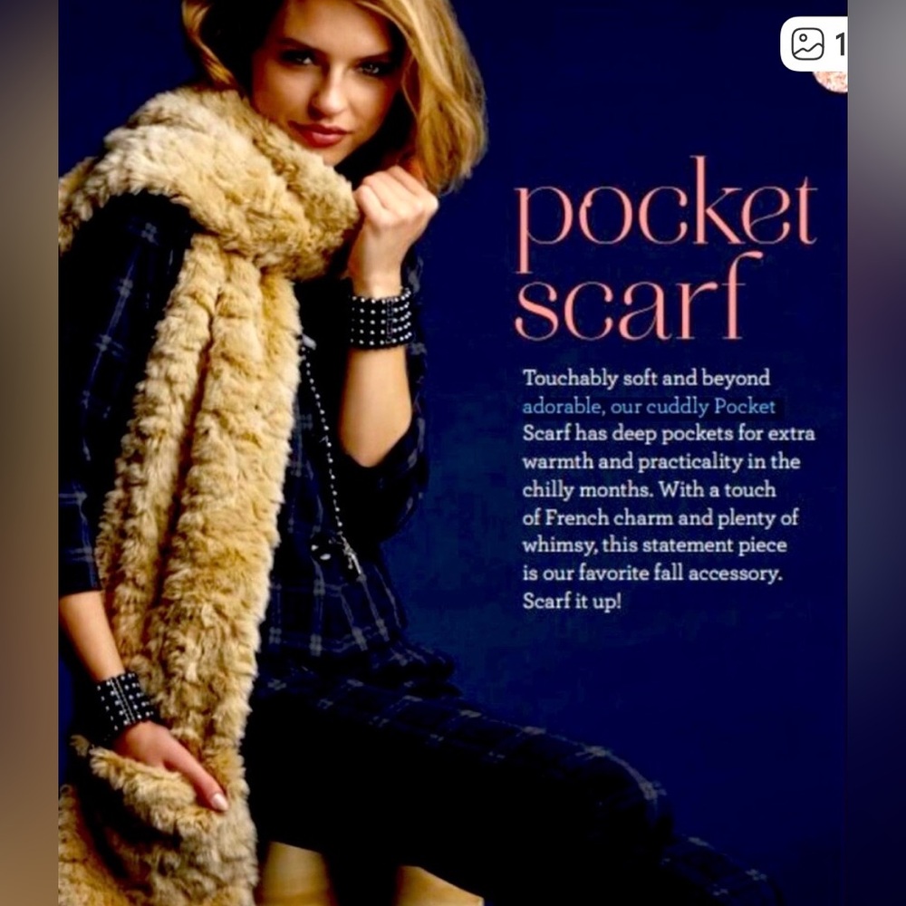 Cabi Faux Fur Pocket Scarf Tan NEW